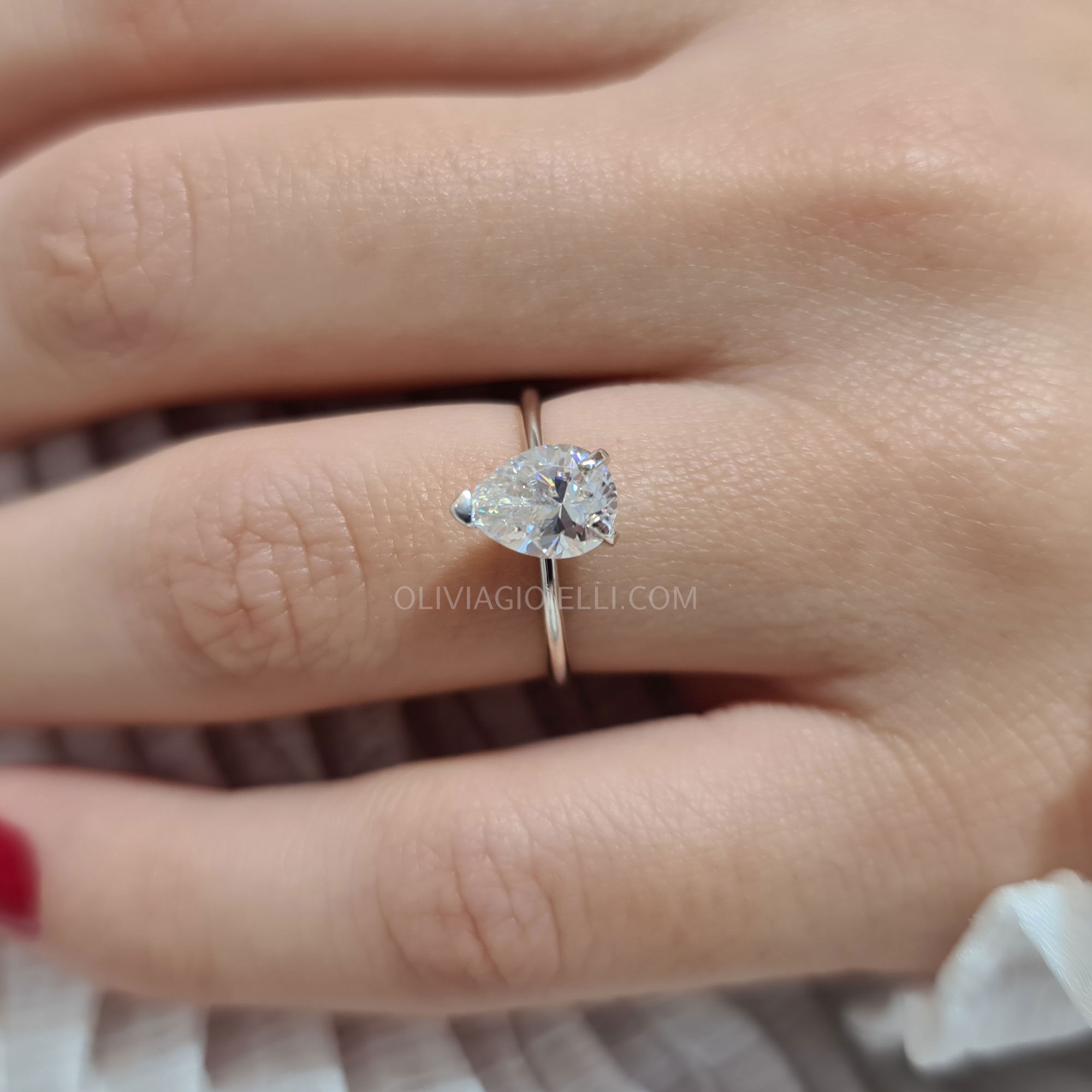 Diamond Pear Shaped Engagement Ring, Flita - Olivia Gioielli