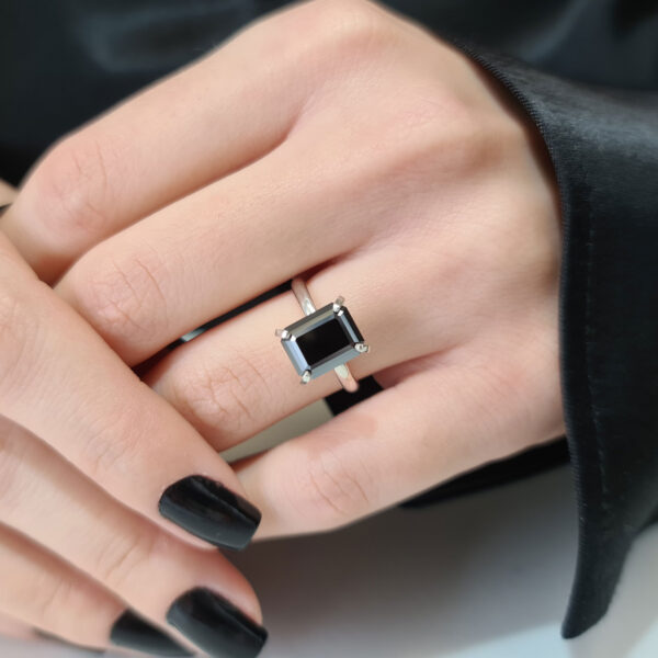Emerald Cut Black Diamond Engagement Ring