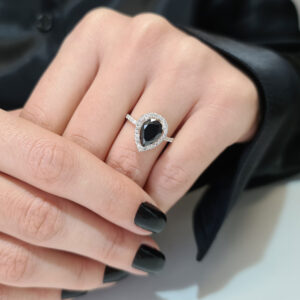 Black Pear Shaped Engagement Ring