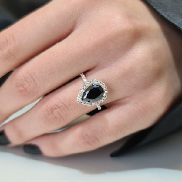 Black Pear Shaped Engagement Ring