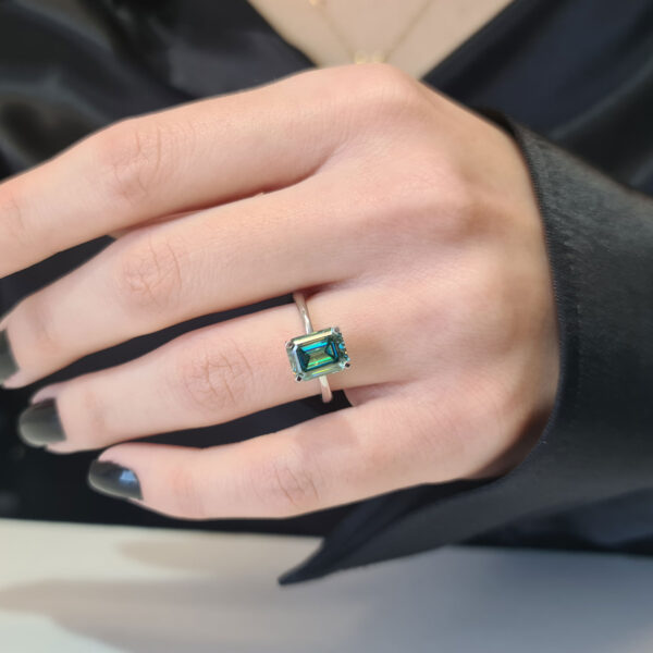 Mint Emerald Cut Moissanite Engagement Ring