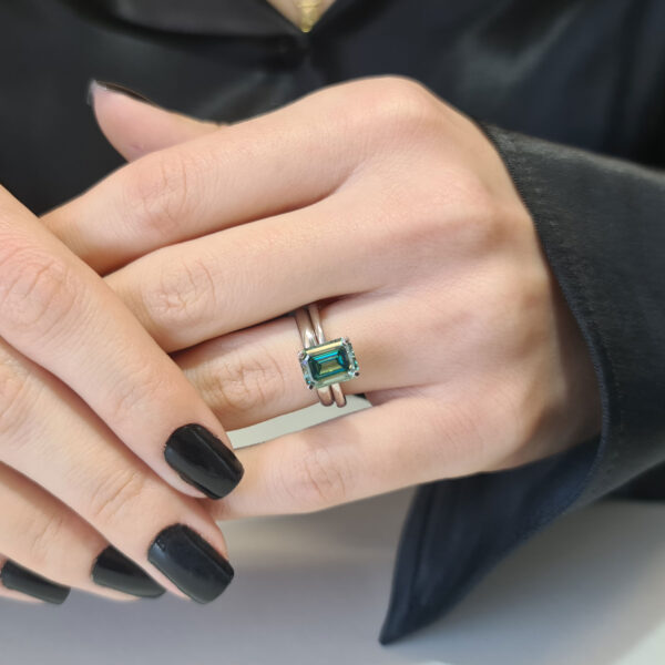 Mint Emerald Cut Engagement Ring with Wedding Band