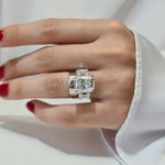 Three-Stone Engagement Ring with Plain Wedding Band Set, Donna & Adeline Image