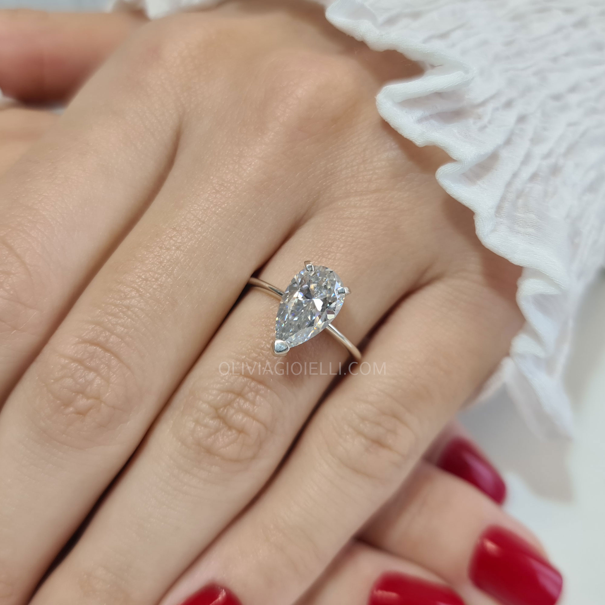 3.2ct Elongated Pear Shaped Moissanite Engagement Ring