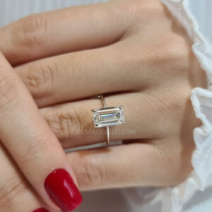 3.0ct Elongated Emerald Cut Moissanite Engagement Ring, Daniella