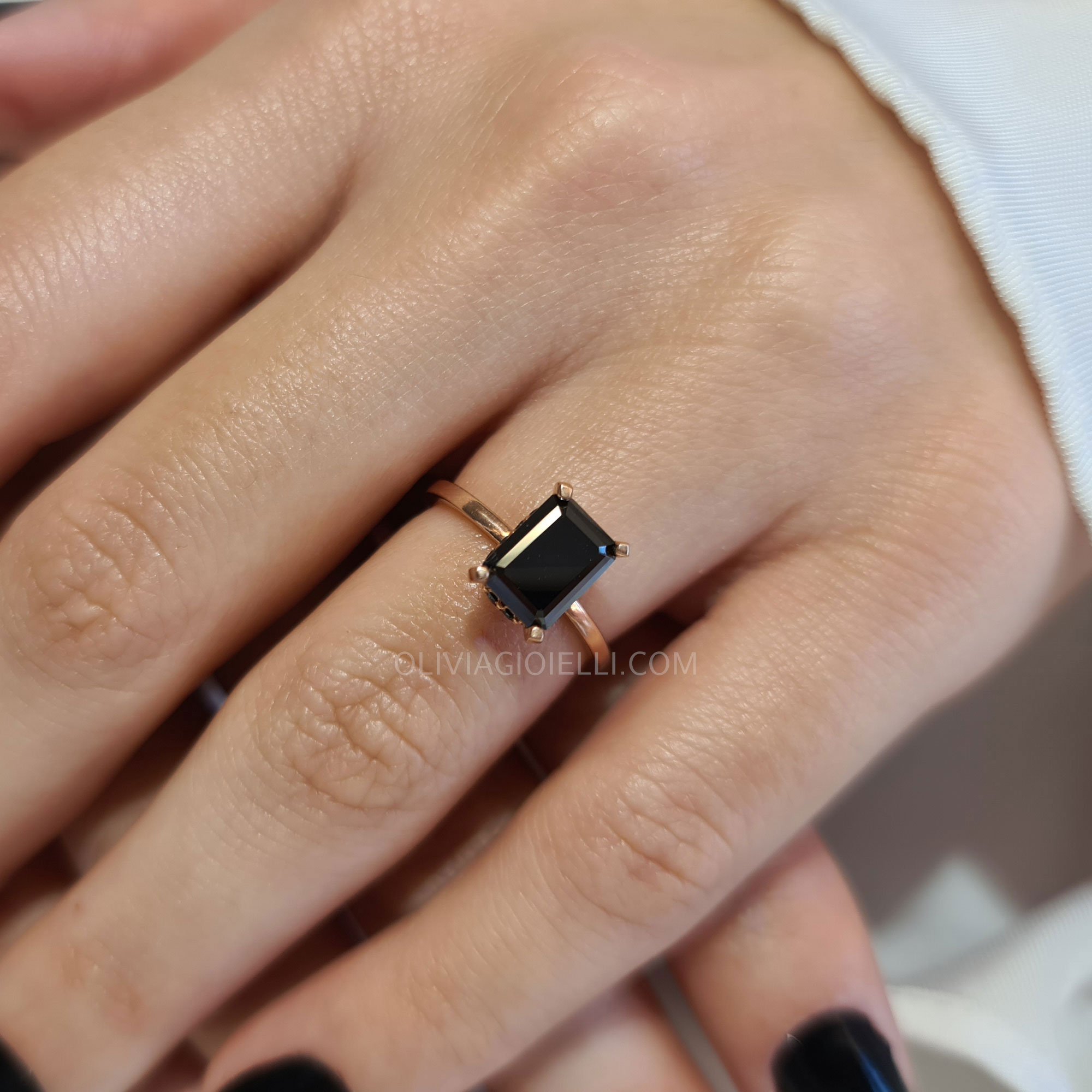 Black Diamond Hidden Halo Engagement Ring