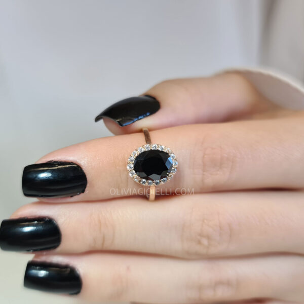 Black Diamond Halo Engagement Ring 18k Rose Gold
