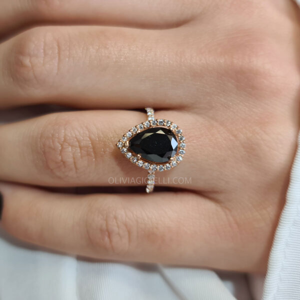 Pear Shaped Black Diamond Ring