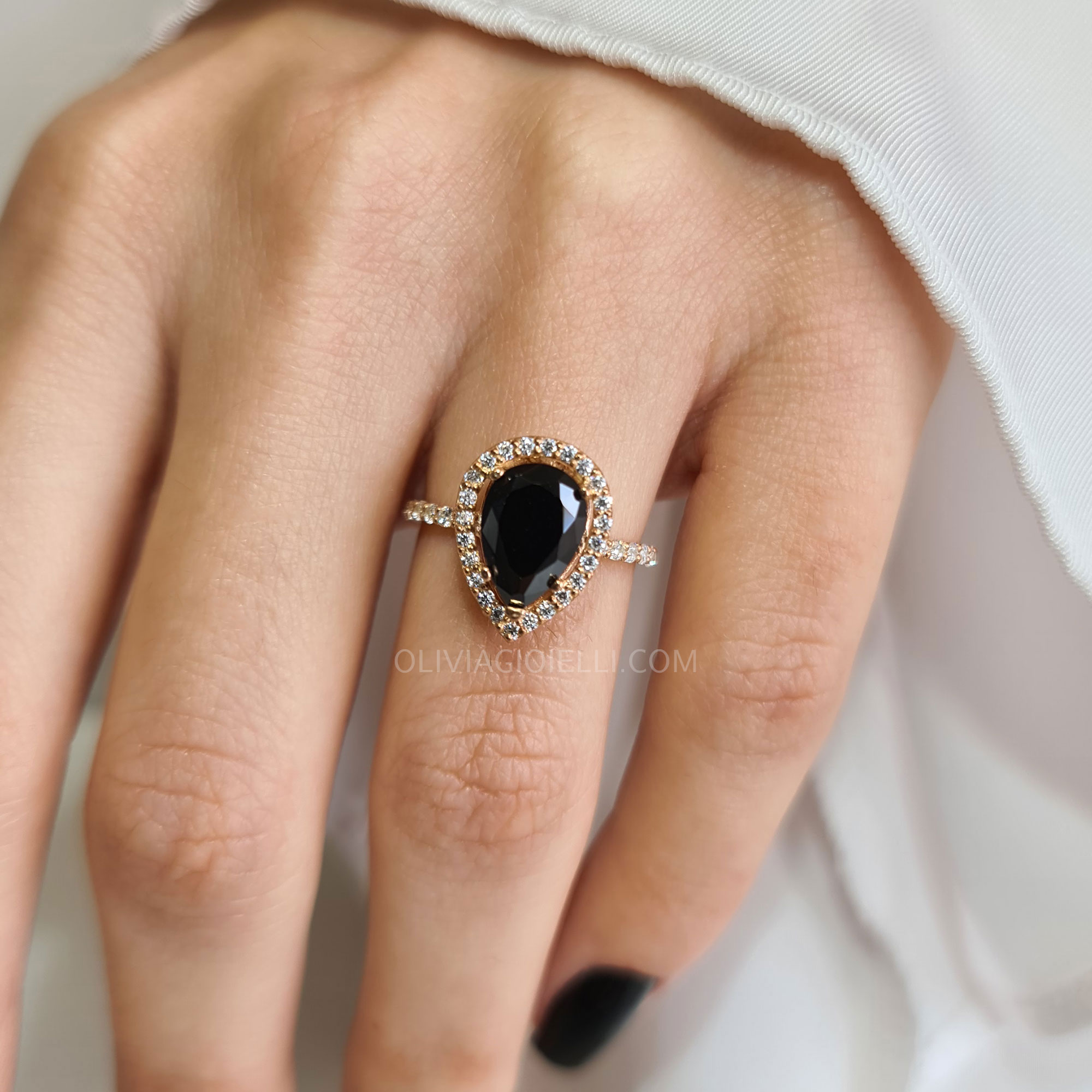 Pear Shaped Black Diamond Ring