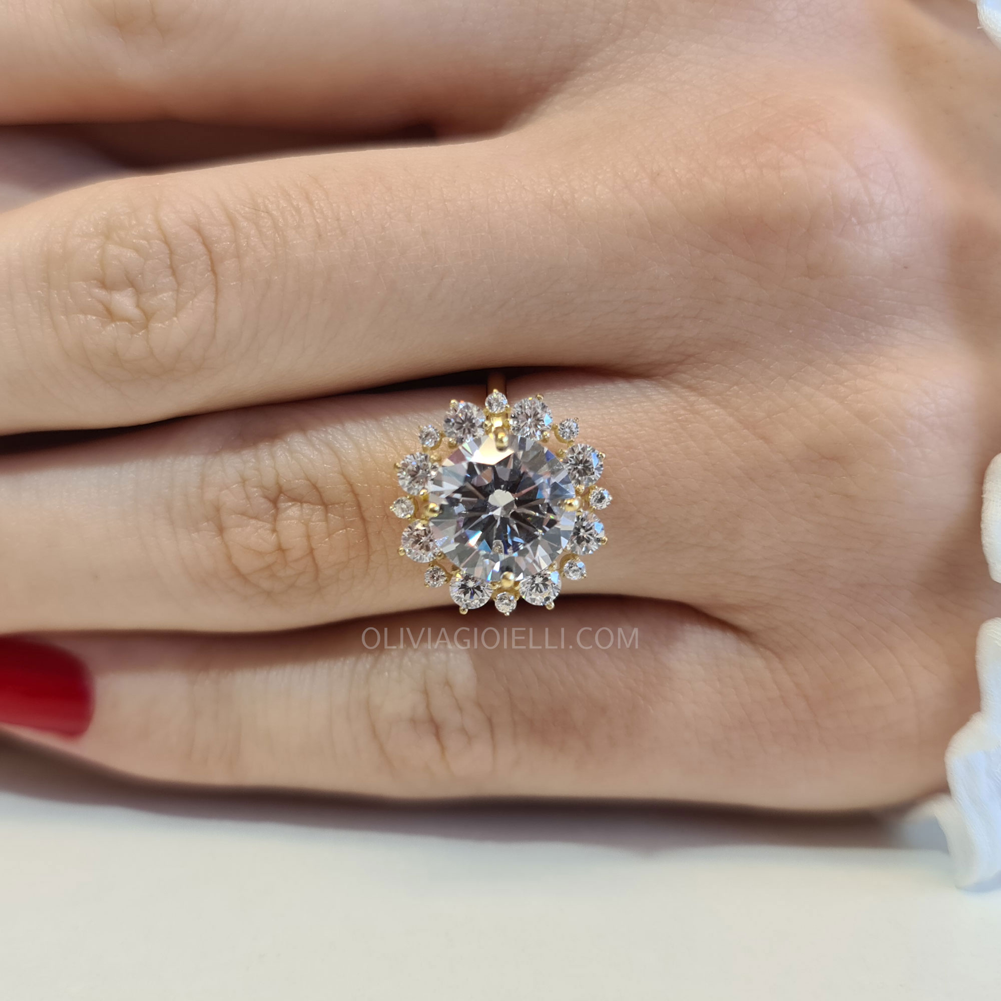 Halo Engagement Ring, Donatella - Olivia Gioielli