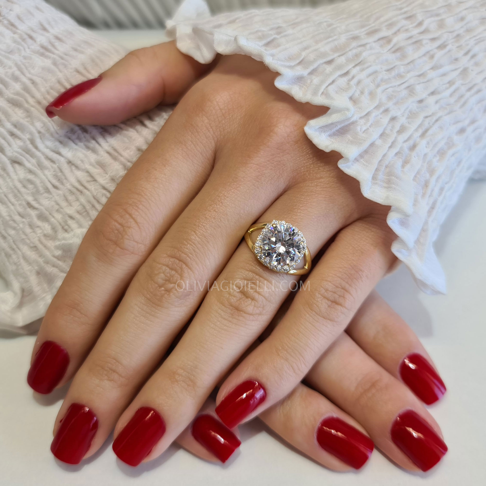 Split Shank Moissanite and Diamond Engagement Ring