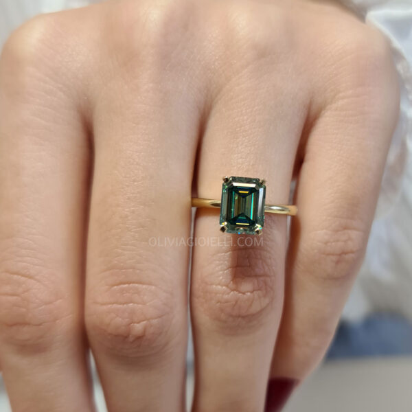 Green Emerald Cut Engagement Ring