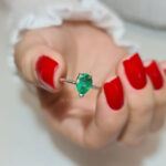 Pear shaped Real Emerald hidden halo engagement ring-18k Gold-Gemma Image