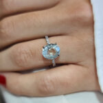 Natural Oval Aquamarine & Diamonds Ring - 18k Gold - Hope Image