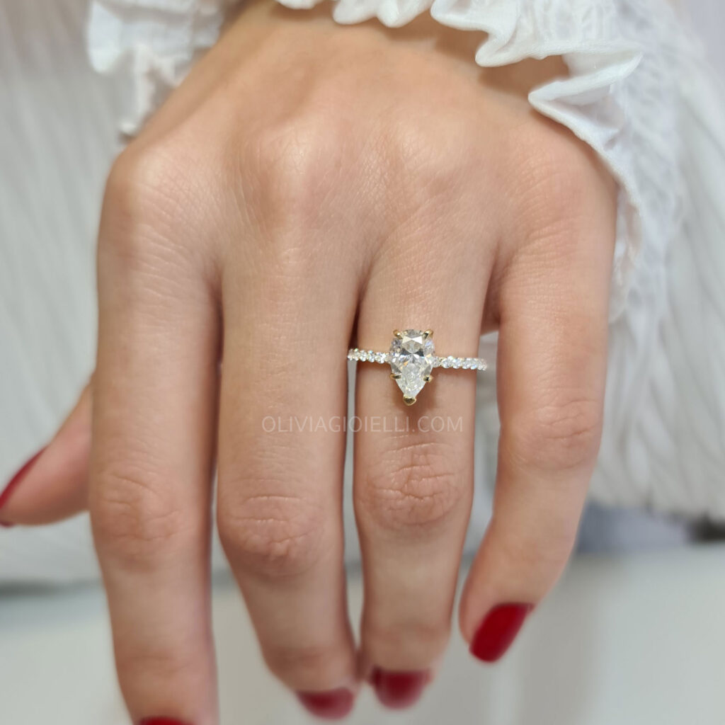 1.5 carat Pear Shaped Pave Engagement Ring