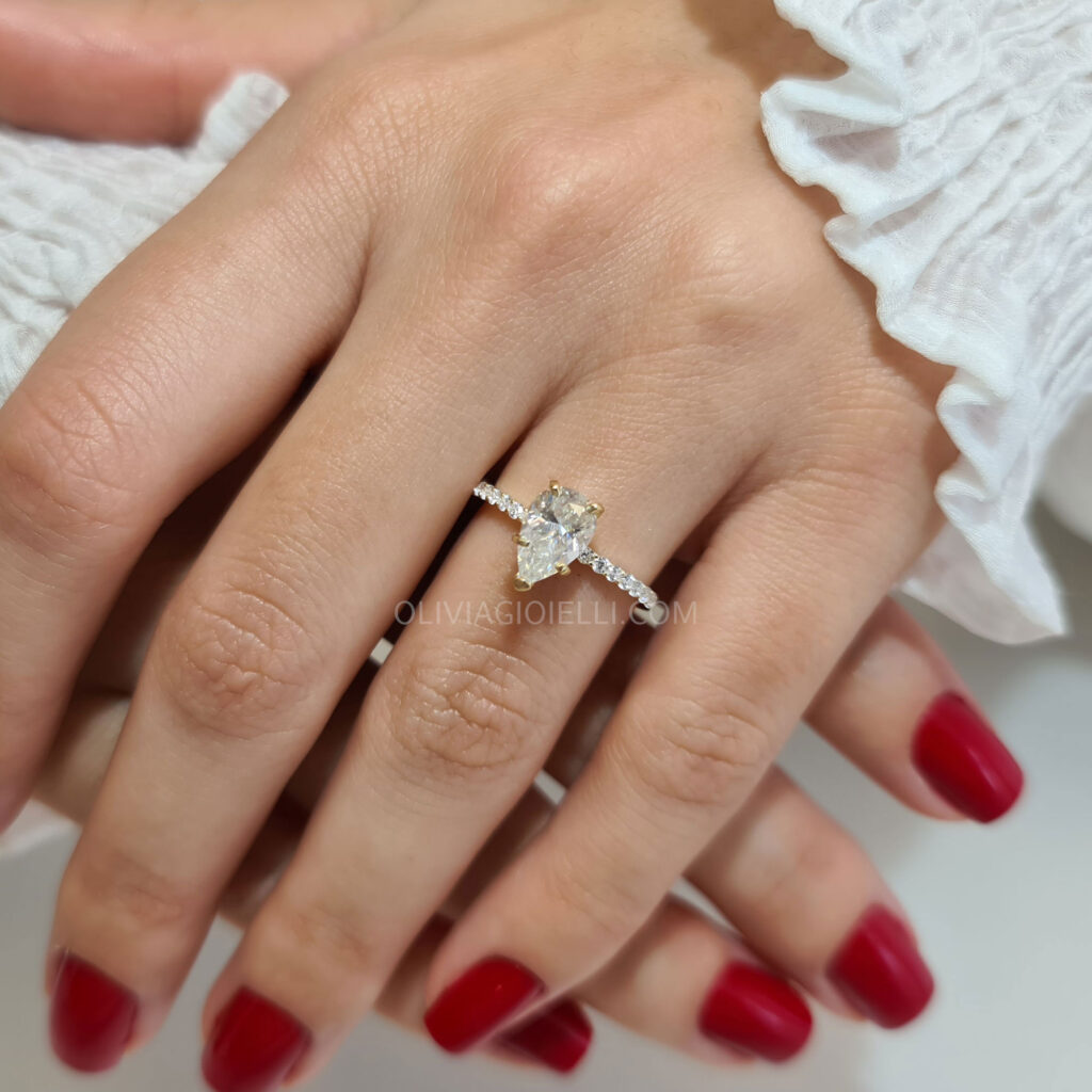 1.5 carat Pear Shaped Pave Engagement Ring