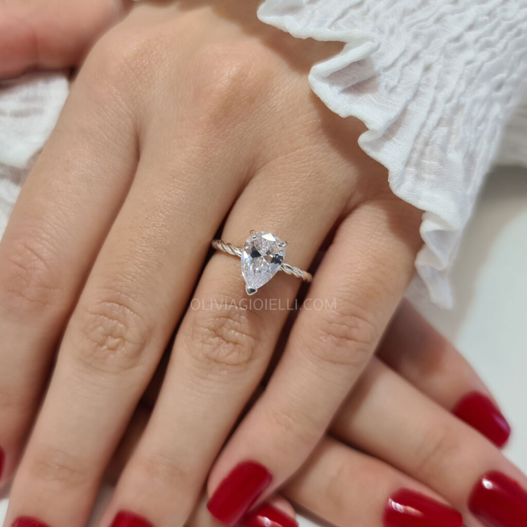 3.4 Carat Pear Cut Diamond Engagement Ring 14k White Gold – Balacia