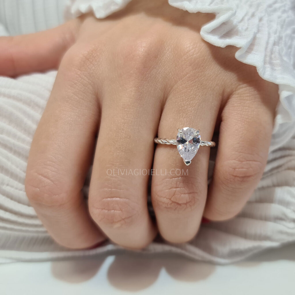 2 carat Pear Shaped Engagement Ring Twisted Band