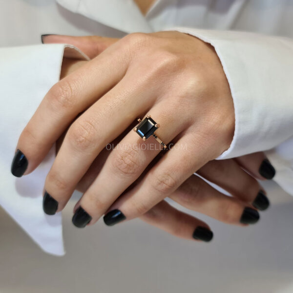 Unique Black Diamond Ring in Rose Gold