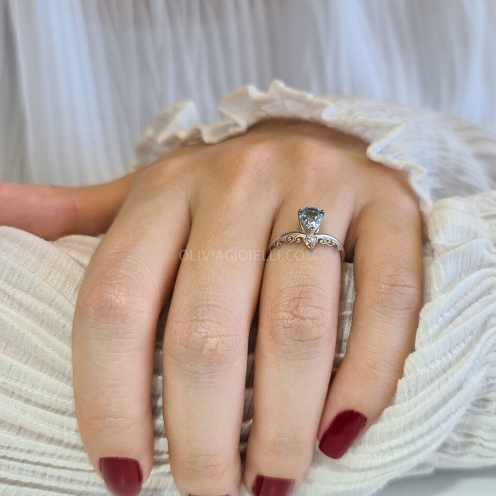 Aquamarine and Diamond Engagement Ring