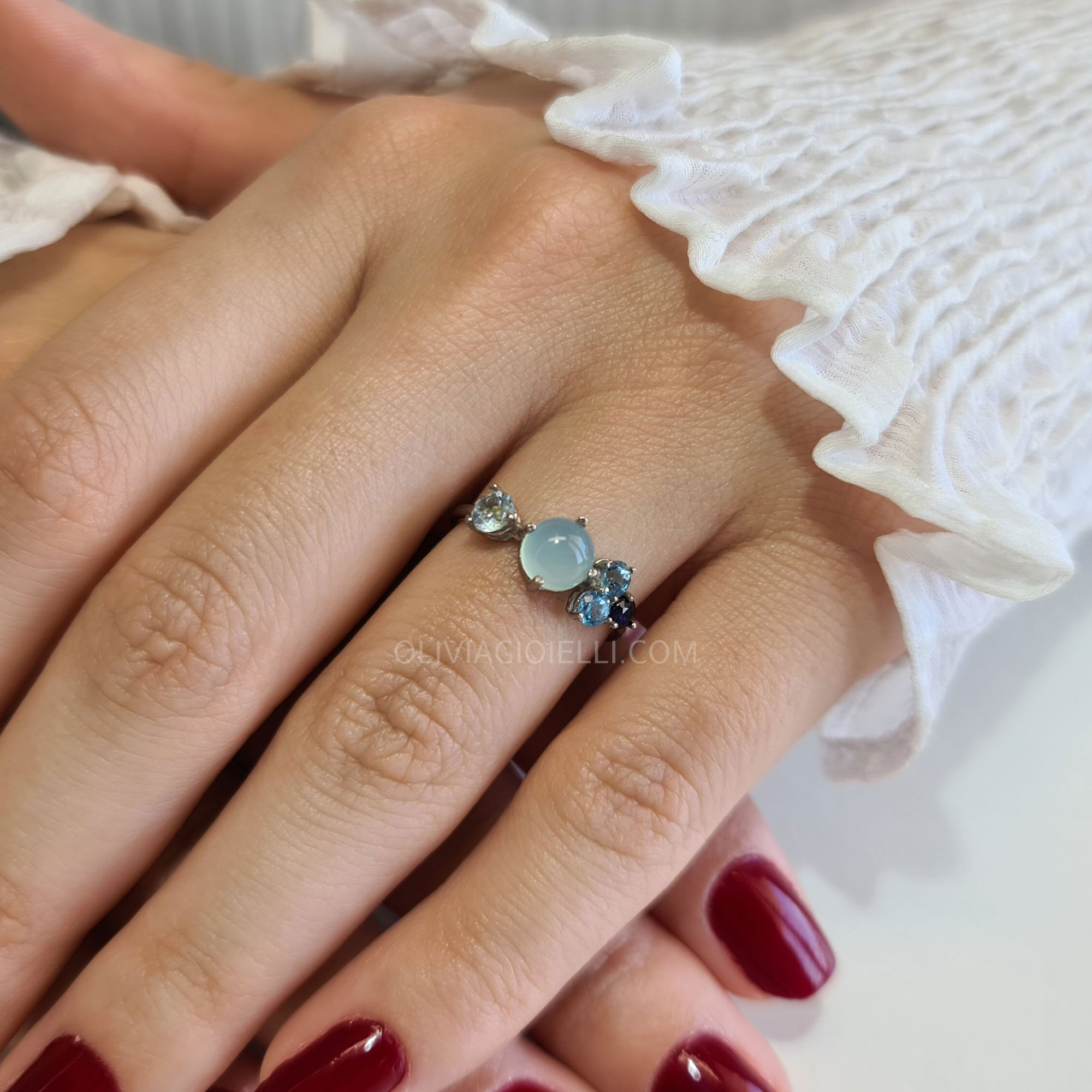 Blue Chalcedony Gemstone Engagement Gold Ring