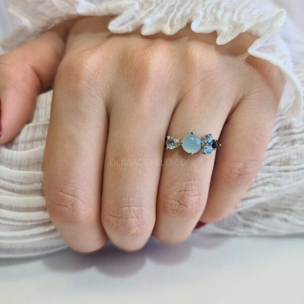 Blue Chalcedony Gemstone Engagement Gold Ring