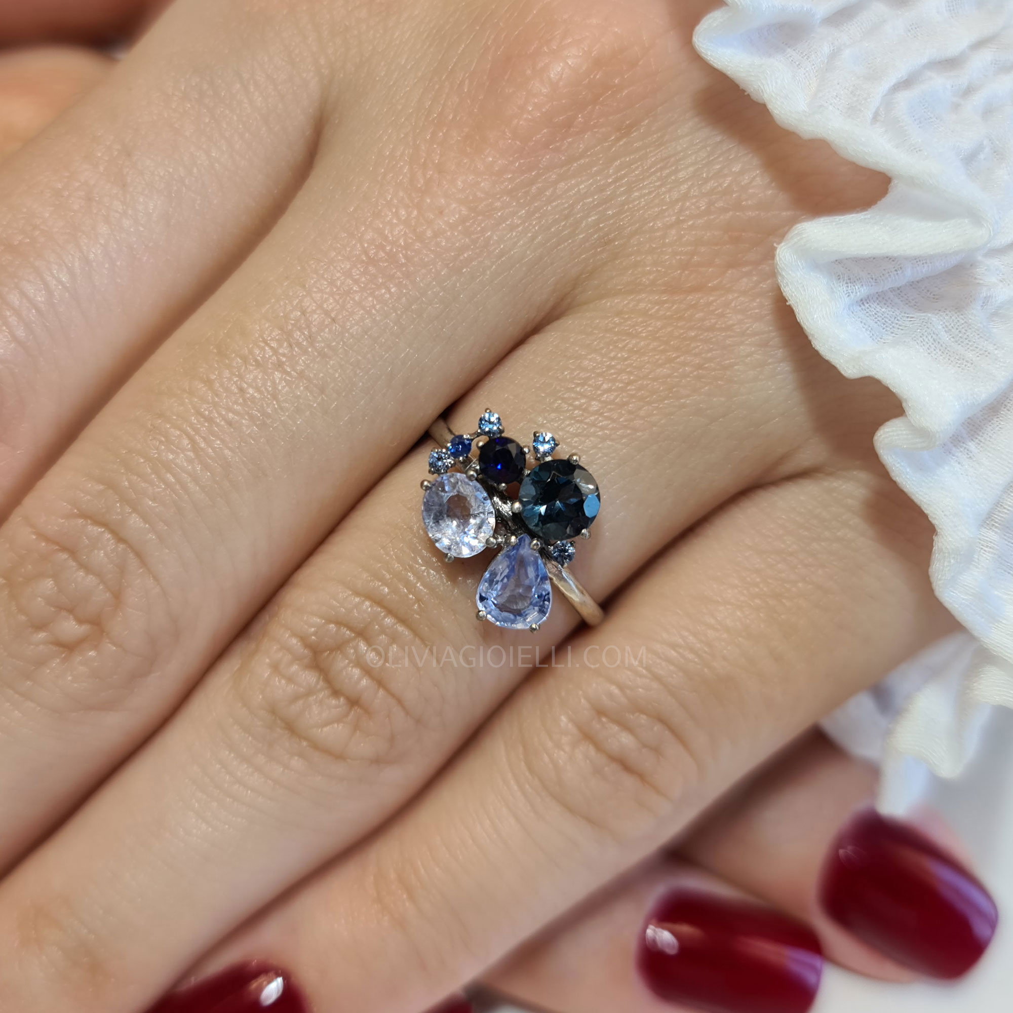 Sapphire & Topaz Cluster Engagement Ring