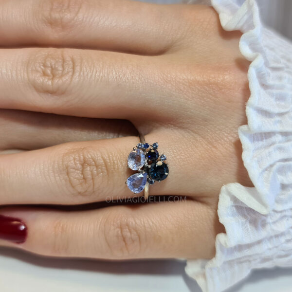 Sapphire & Topaz Cluster Engagement Ring