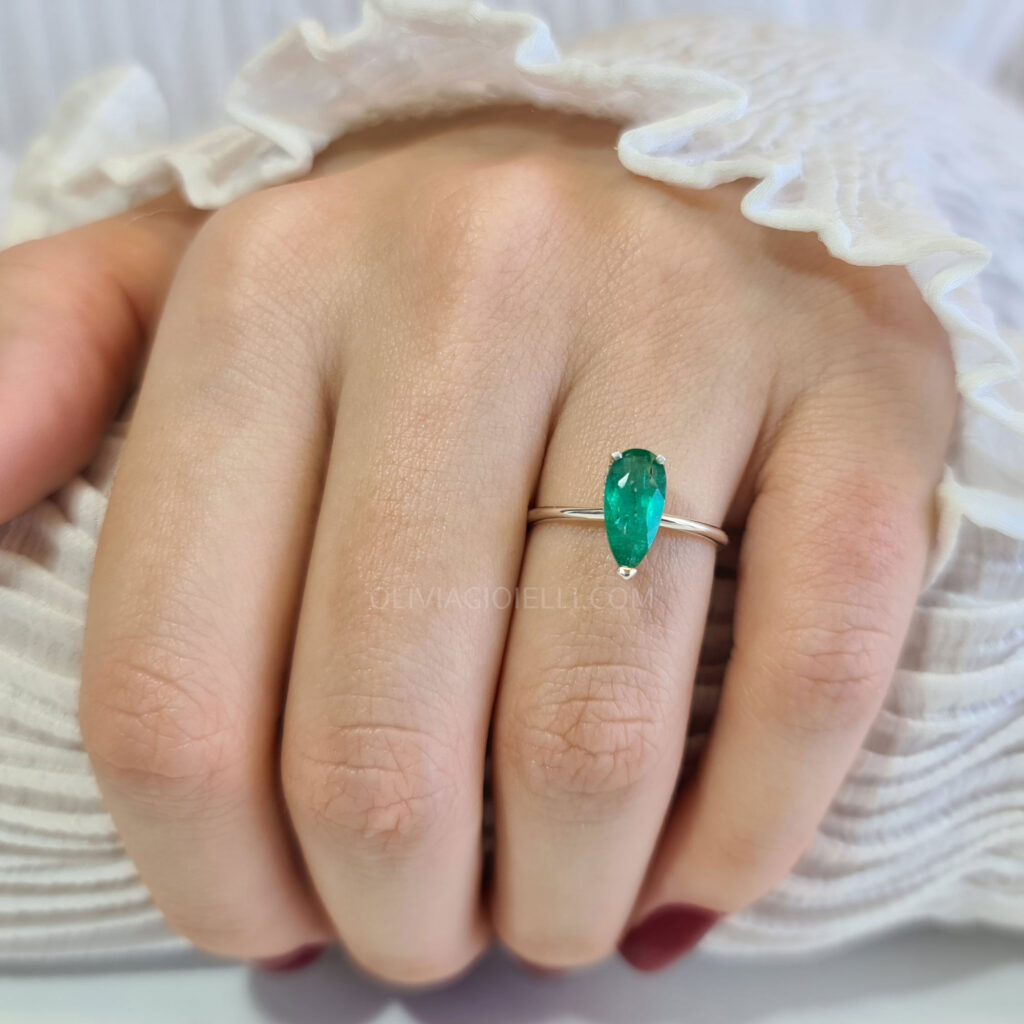 Green Genuine Emerald Halo Engagement Ring