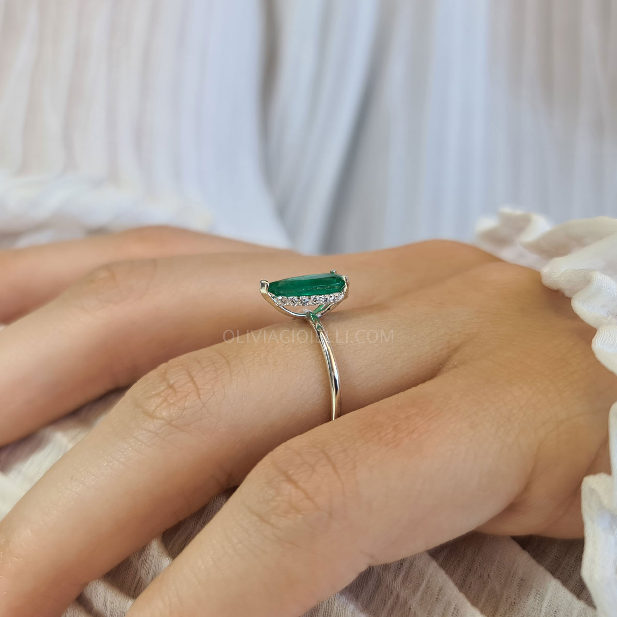 Green Genuine Emerald Halo Engagement Ring