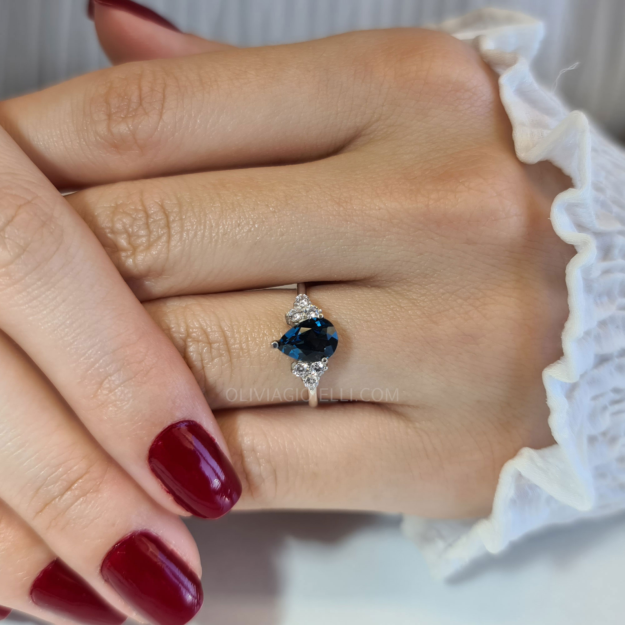 Real Blue Topaz with Diamond Engagement Ring