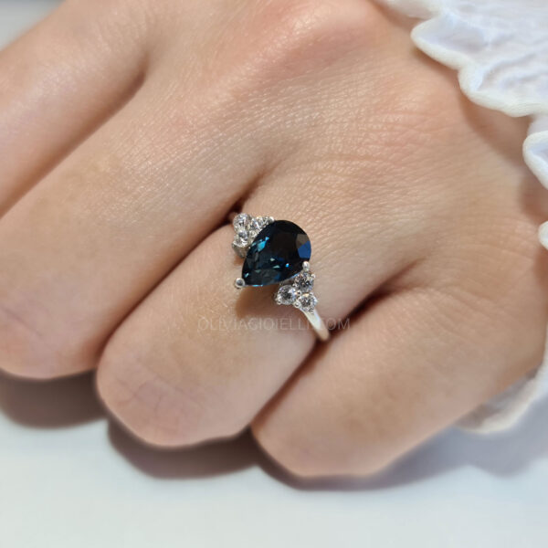 Real Blue Topaz with Diamond Engagement Ring