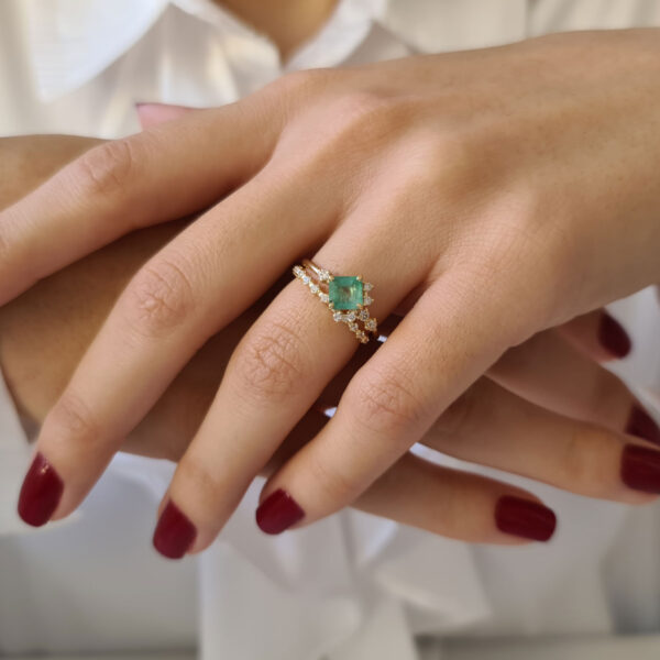 Genuine Emerald and Diamond Cluster Engagement Ring