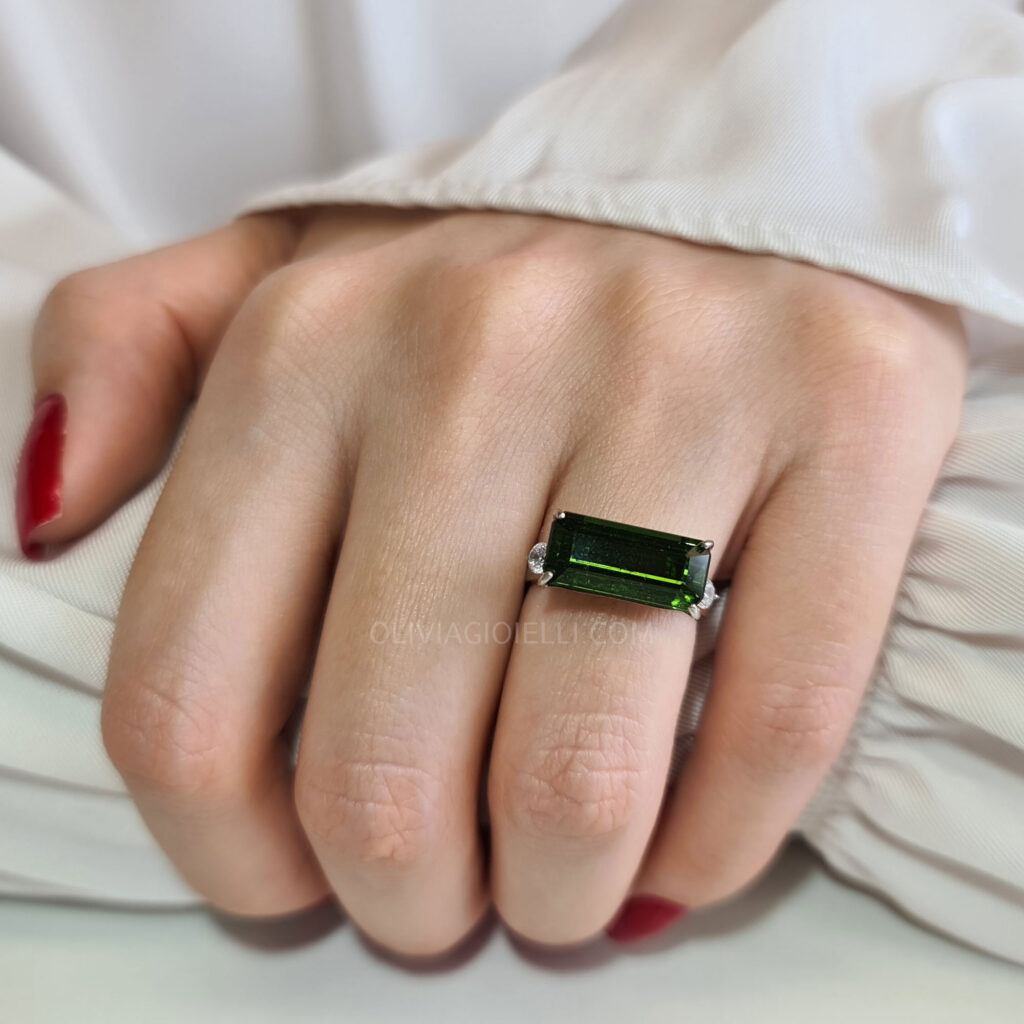 Natural Green Tourmaline & Diamond Ring - 18k Gold - Bella