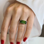 Natural Green Tourmaline & Diamond Ring - 18k Gold - Bella Image