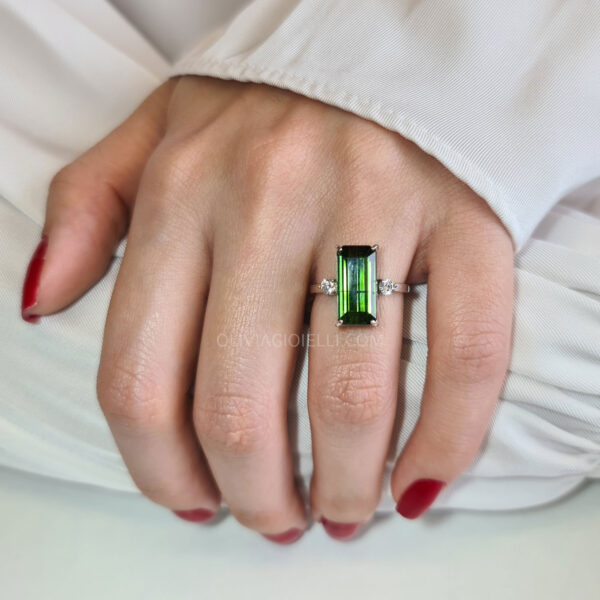 Elongated Cut Green Tourmaline Ring