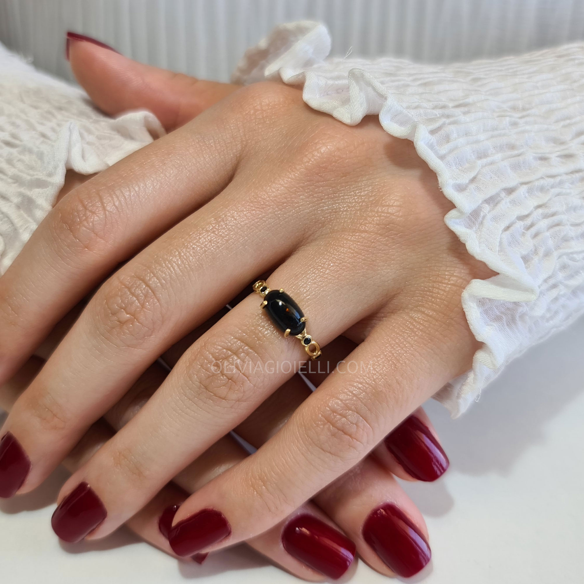 Natural Black Opal Engagement Ring