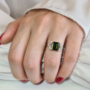 Emerald Cut Tourmaline Engagement Ring