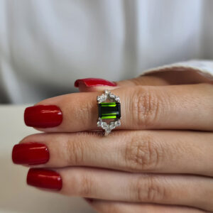 Emerald Cut Tourmaline Engagement Ring