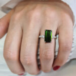 Natural Green Tourmaline & Diamonds Ring in 18k Gold - Fiorella Image