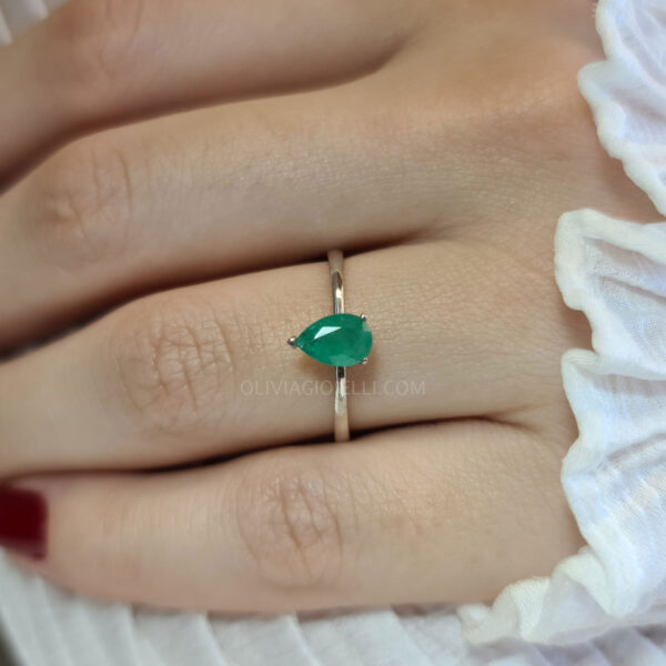 Natural Emerald Pear Shaped Engagement Ring