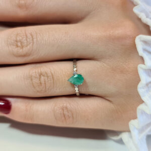 Genuine Emerald Pear Shaped with Diamond Engagement Ring