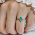 Genuine Emerald Pear Shaped with Diamond Engagement Ring - April Image