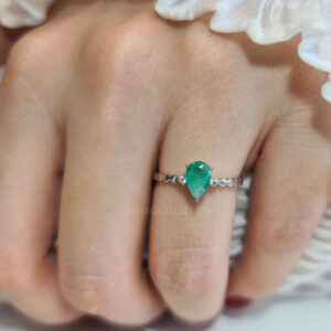 Genuine Emerald Pear Shaped with Diamond Engagement Ring