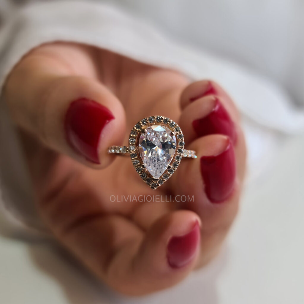 Pear Halo Moissanite Ring Gold