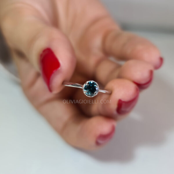 Genuine Mined Blue Diamond Engagement Ring