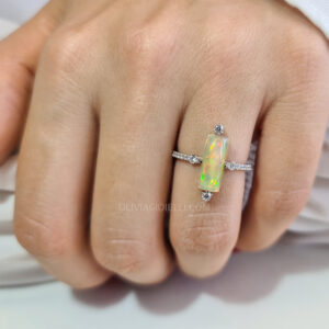 Opal & Diamond Ring in 18k Solid Gold Engagement Ring - Elis