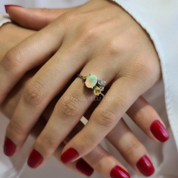 Opal and Sapphire Cluster Engagement Ring in Solid Gold