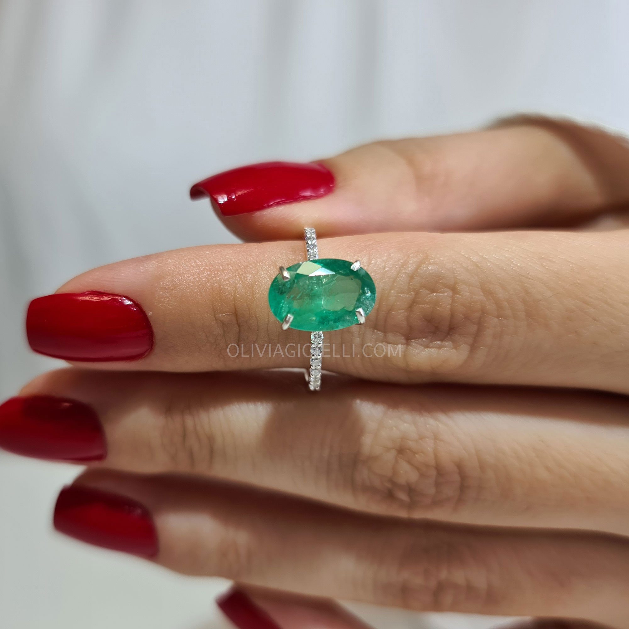 Natural Oval Emerald Ring with Diamonds, IGI Certified