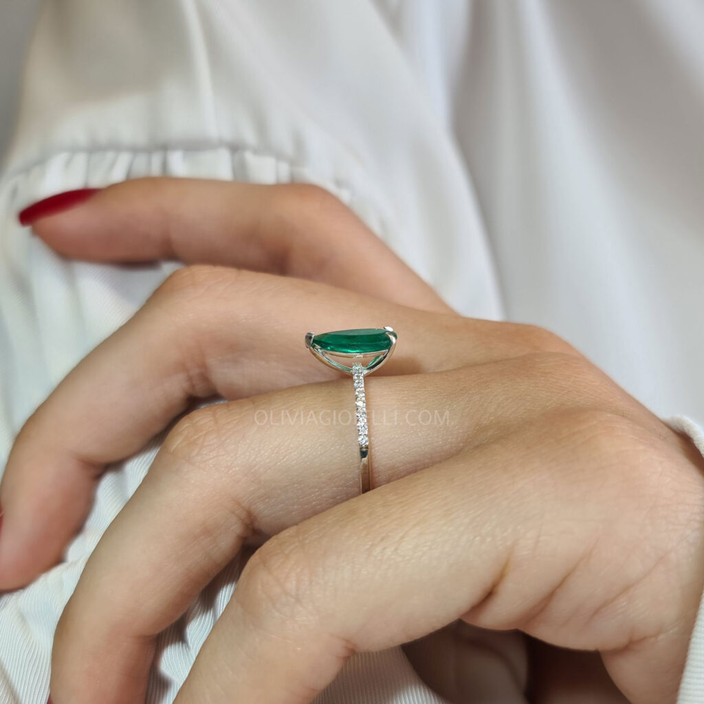 Natural Emerald Pear Cut Ring - IGI Certified